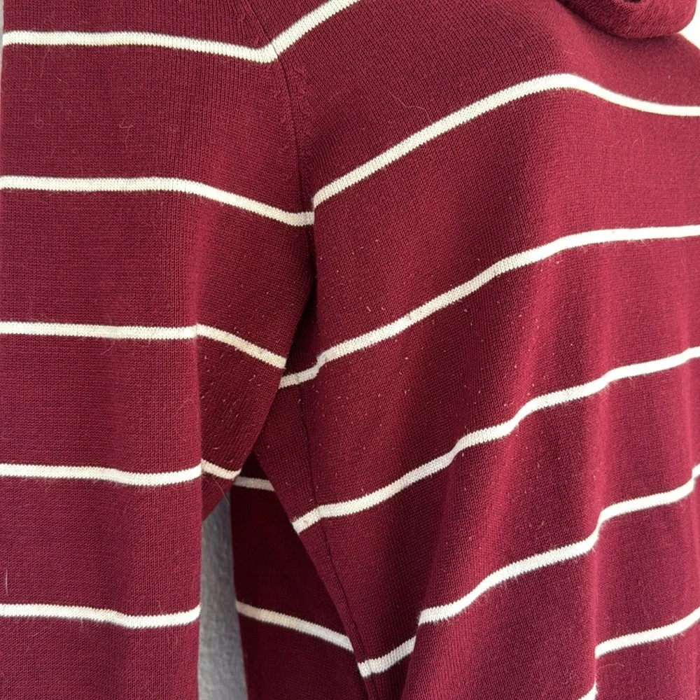 Pink Rose maroon white stripe cowl neck 3/4 sleeve long tunic sweater size large
